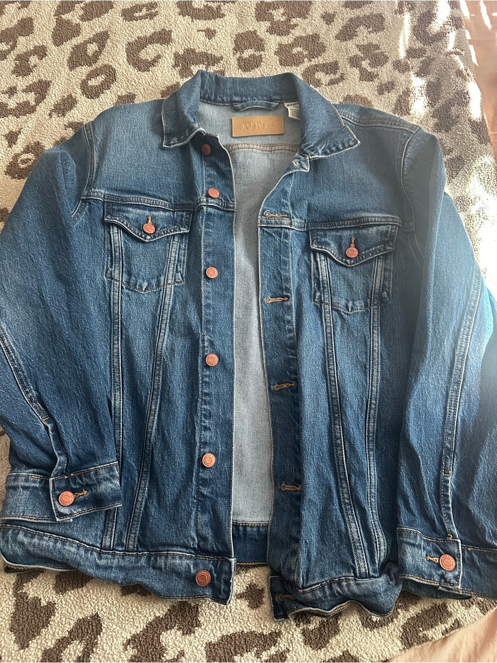 PINK Victoria's Secret light blue oversized denim jacket with tan label